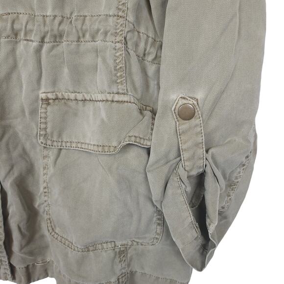 Lucky Brand Womens Military Style Shacket Sz Large Cinch Waist Roll Tabs Olive - Picture 8 of 14
